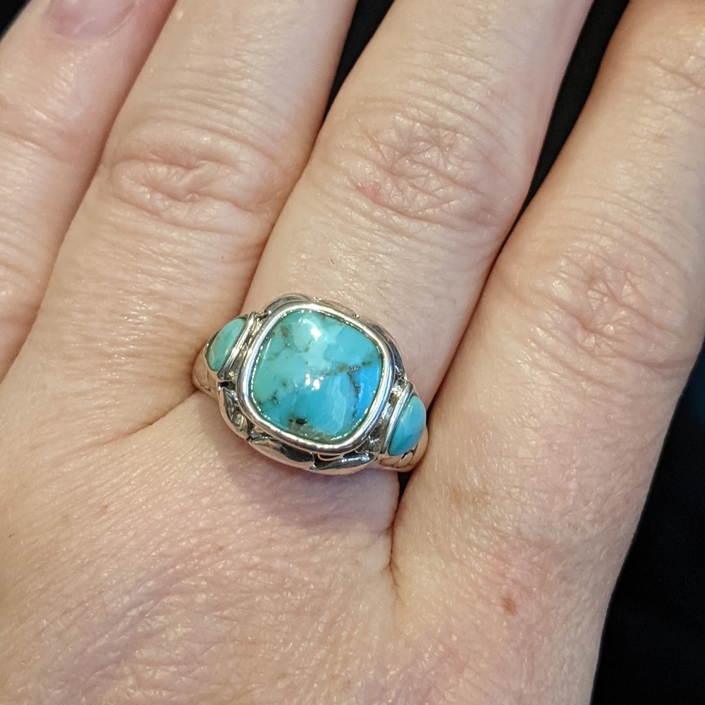 Natural Kingman Turquoise .925 silver ring, size 8 - Picture 6 of 12